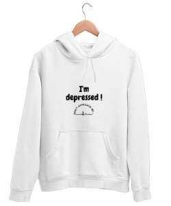 DEPRESİF Beyaz Unisex Kapşonlu Sweatshirt