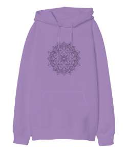 Desen Lila Oversize Unisex Kapüşonlu Sweatshirt