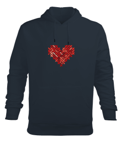 Desenli Kalp Figürlü Erkek Kapüşonlu Hoodie Sweatshirt