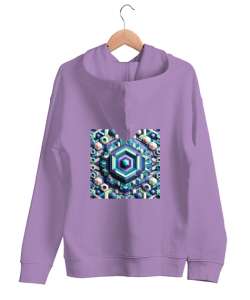 desenli Lila Unisex Kapşonlu Sweatshirt