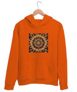 desenli Turuncu Unisex Kapşonlu Sweatshirt