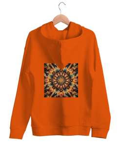 desenli Turuncu Unisex Kapşonlu Sweatshirt