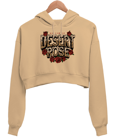 Desert Rose Camel Kadın Crop Hoodie Kapüşonlu Sweatshirt