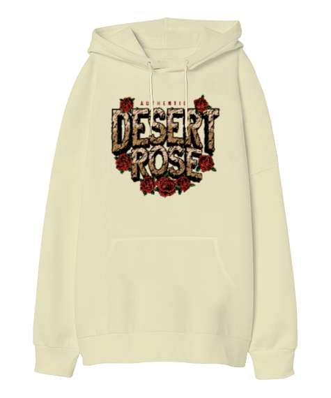 Desert Rose Krem Oversize Unisex Kapüşonlu Sweatshirt