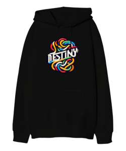 destiny graffiti Siyah Oversize Unisex Kapüşonlu Sweatshirt