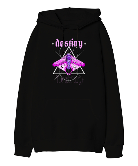 Destiny - Kader Siyah Oversize Unisex Kapüşonlu Sweatshirt