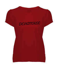 Devamkee baslılı t shirt Kadın V Yaka Tişört