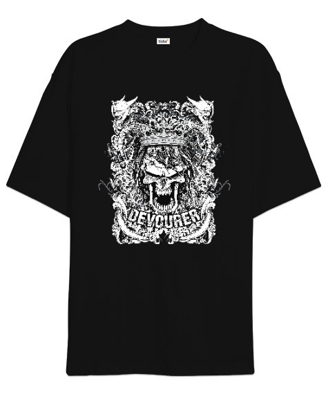 Tisho - Devil Skull - Kafatası Siyah Oversize Unisex Tişört