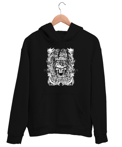 Tisho - Devil Skull - Kafatası Siyah Unisex Kapşonlu Sweatshirt