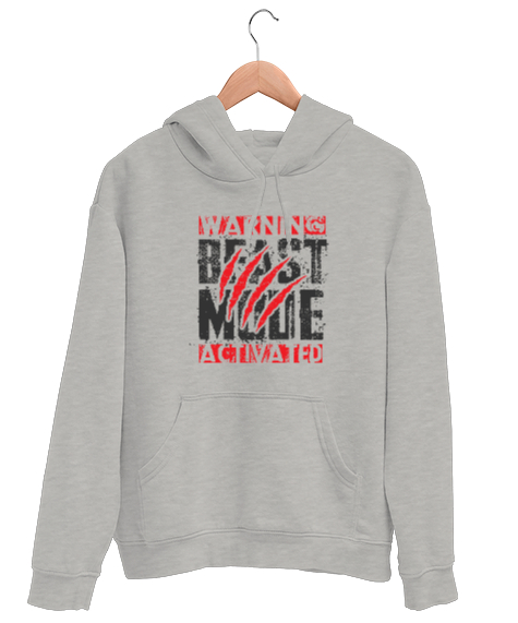 Tisho - Dikkat Canavar Modu Açık - Beast Mode - Pençe Gri Unisex Kapşonlu Sweatshirt