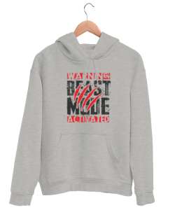 Dikkat Canavar Modu Açık - Beast Mode - Pençe Gri Unisex Kapşonlu Sweatshirt