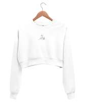 Dilek tutma Beyaz Kadın Crop Sweatshirt - Thumbnail