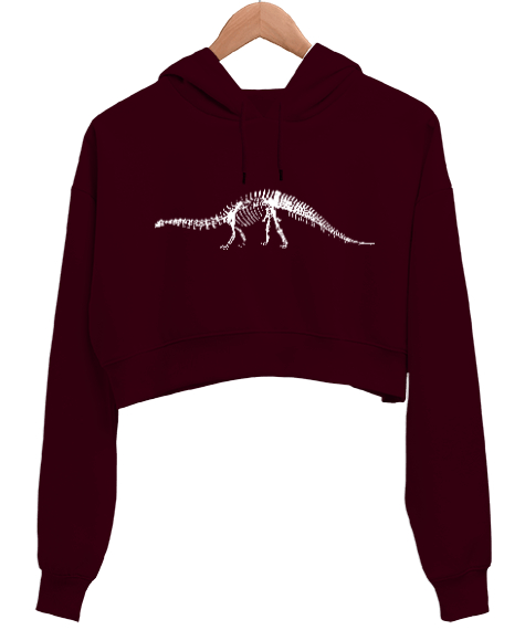 Dinazor İskelet v2 Bordo Kadın Crop Hoodie Kapüşonlu Sweatshirt