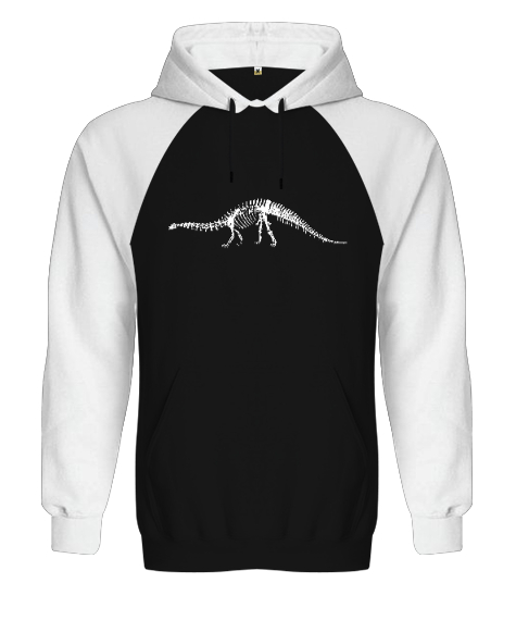 Dinazor İskelet v2 Siyah/Beyaz Orjinal Reglan Hoodie Unisex Sweatshirt