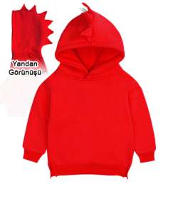 Dinazor şapkalı Kırmızı Çocuk Dinozor Kapşonlu Hoodie