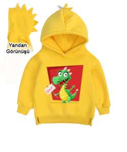 DİNO Sarı Çocuk Dinozor Kapşonlu Hoodie