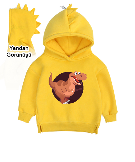 Tisho - DİNO Sarı Çocuk Dinozor Kapşonlu Hoodie