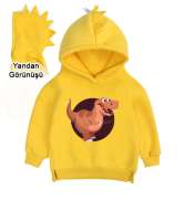 DİNO Sarı Çocuk Dinozor Kapşonlu Hoodie - Thumbnail