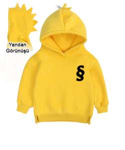 Dino Sarı Çocuk Dinozor Kapşonlu Hoodie