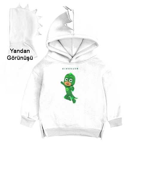 Tisho - Dinosaur Beyaz Çocuk Dinozor Kapşonlu Hoodie