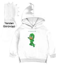 Dinosaur Beyaz Çocuk Dinozor Kapşonlu Hoodie