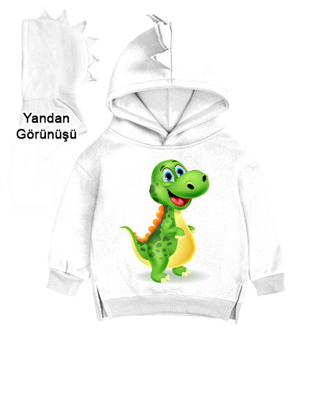 Tisho - dinozor Beyaz Çocuk Dinozor Kapşonlu Hoodie