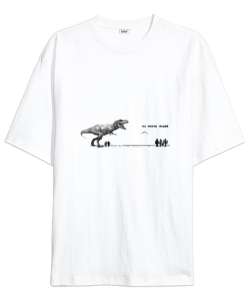 Dinozor Beyaz Oversize Unisex Tişört