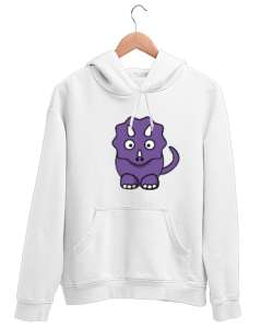 Dinozor Beyaz Unisex Kapşonlu Sweatshirt