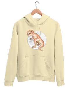 Dinozor - Dinosaur Krem Unisex Kapşonlu Sweatshirt