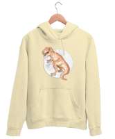 Dinozor - Dinosaur Krem Unisex Kapşonlu Sweatshirt - Thumbnail