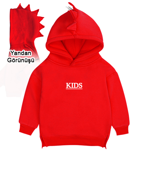 Tisho - Dinozor Kırmızı Çocuk Dinozor Kapşonlu Hoodie