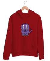 Dinozor Kırmızı Unisex Kapşonlu Sweatshirt - Thumbnail