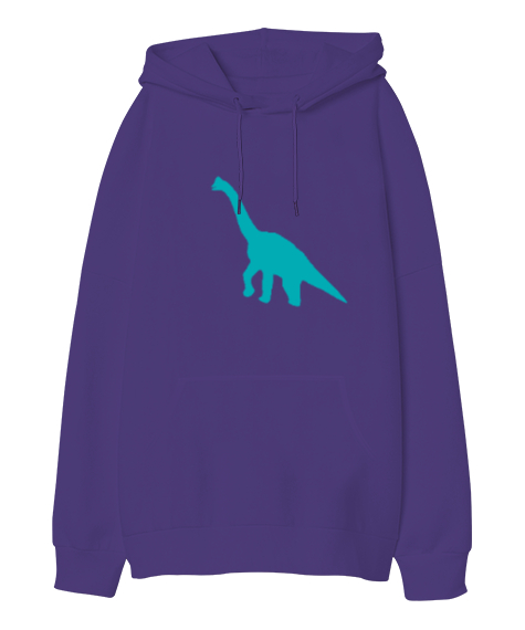 Tisho - Dinozor Mor Oversize Unisex Kapüşonlu Sweatshirt