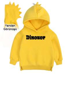 Dinozor Sarı Çocuk Dinozor Kapşonlu Hoodie