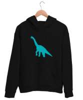 Dinozor Siyah Unisex Kapşonlu Sweatshirt - Thumbnail