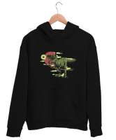 Dinozor ve Kılıç - Katana Siyah Unisex Kapşonlu Sweatshirt - Thumbnail