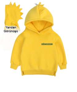 DİNOZOR YAZILI Sarı Çocuk Dinozor Kapşonlu Hoodie