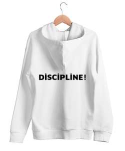 Discipline Beyaz Unisex Kapşonlu Sweatshirt