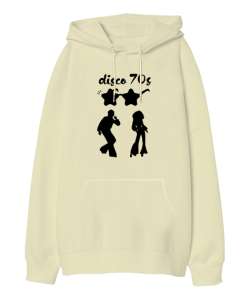 Disko - Disco - 70ler Krem Oversize Unisex Kapüşonlu Sweatshirt