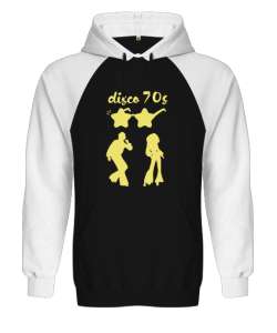 Disko - Disco - 70ler Siyah/Beyaz Orjinal Reglan Hoodie Unisex Sweatshirt