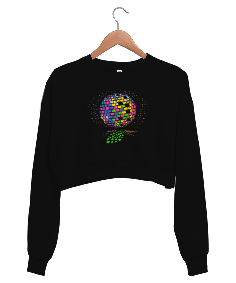 Tisho - Disko Topu - Disco Siyah Kadın Crop Sweatshirt