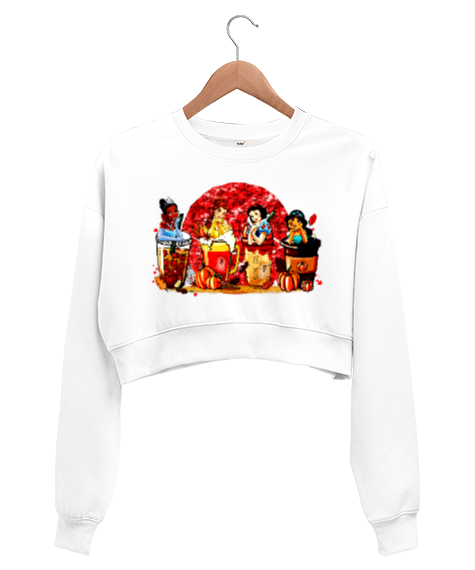 Tisho - Disney Prensesleri Beyaz Kadın Crop Sweatshirt