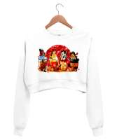 Disney Prensesleri Beyaz Kadın Crop Sweatshirt - Thumbnail