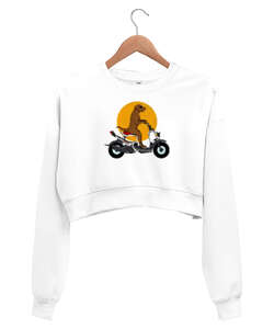 Dog Bike Beyaz Kadın Crop Sweatshirt