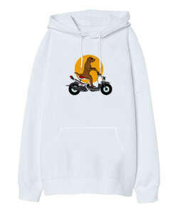 Dog Bike Beyaz Oversize Unisex Kapüşonlu Sweatshirt