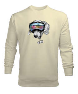 Dog Eyeglass Krem Erkek Sweatshirt