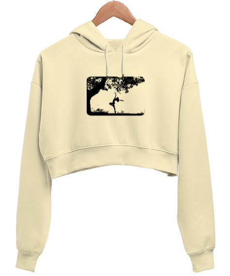 Tisho - doğa estetik Krem Kadın Crop Hoodie Kapüşonlu Sweatshirt