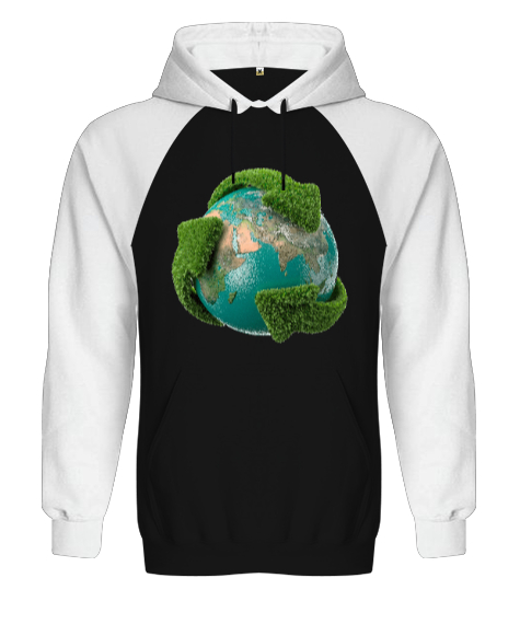 Doğa - Nature - Geri Dönüşüm Siyah/Beyaz Orjinal Reglan Hoodie Unisex Sweatshirt