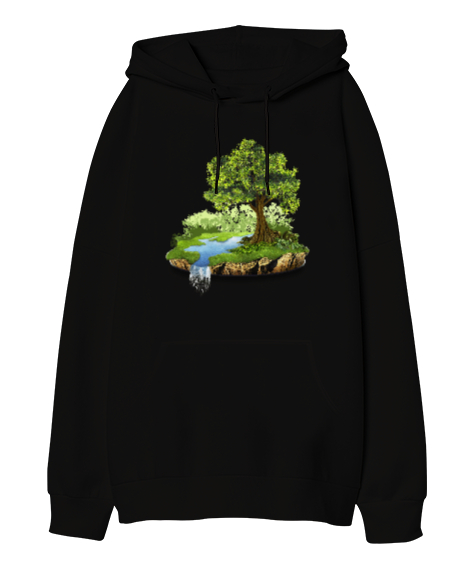 Doğa - Nature V2 Siyah Oversize Unisex Kapüşonlu Sweatshirt