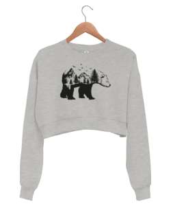 Doğa- Nature - Wild Life Gri Kadın Crop Sweatshirt